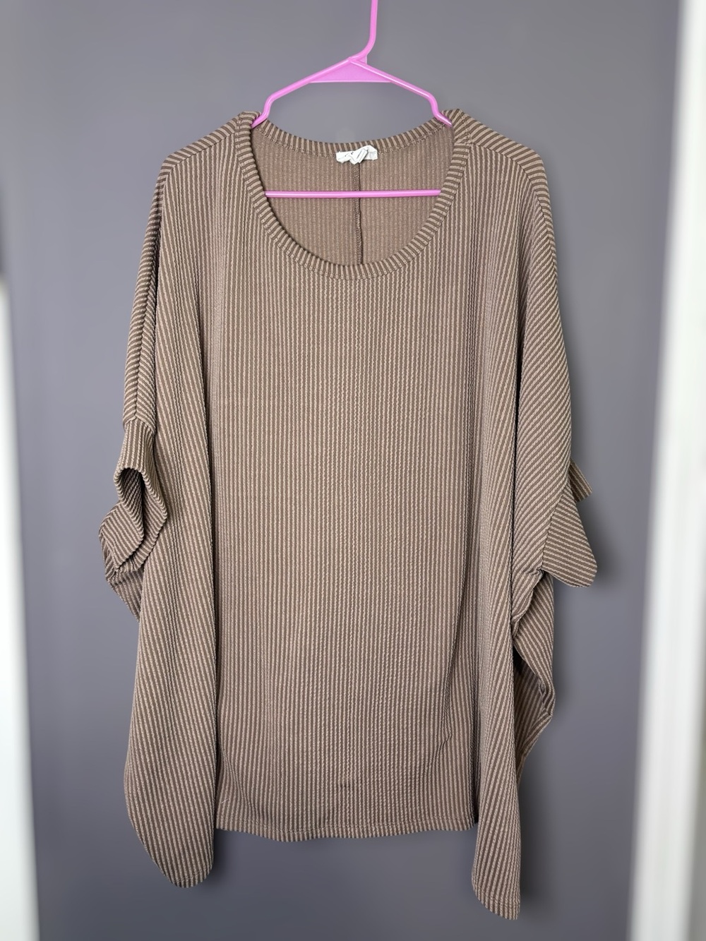 Andree by Unit Taupe Ribbed Knit Oversized Short Sleeve Poncho Top 2X/3X